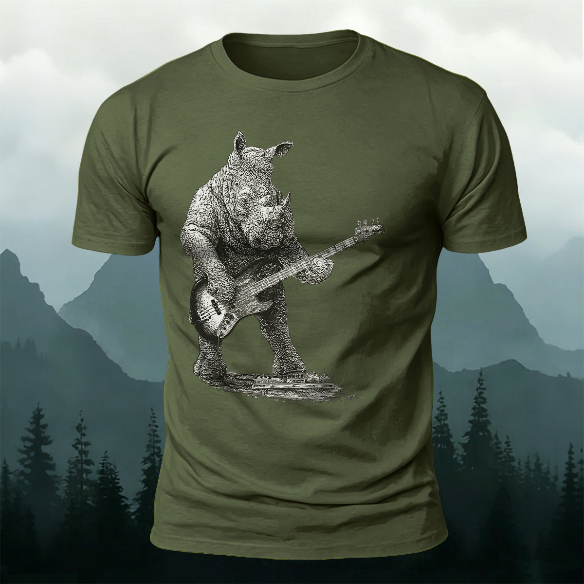 Funny Rock Music Rhino Casual Cotton T-Shirt