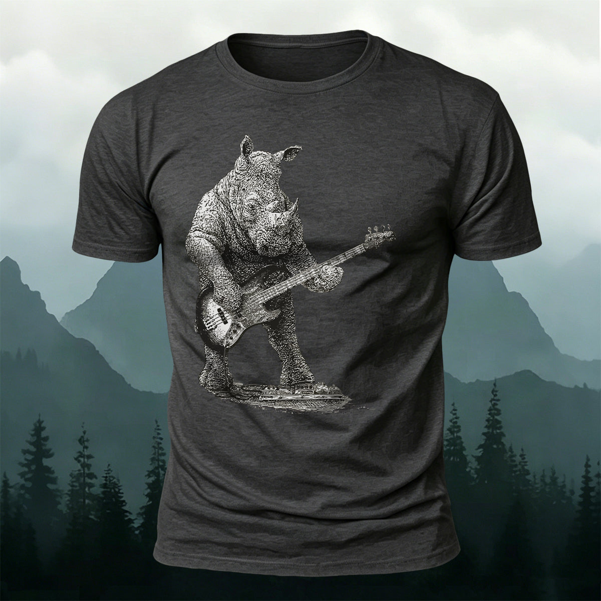 Funny Rock Music Rhino Casual Cotton T-Shirt