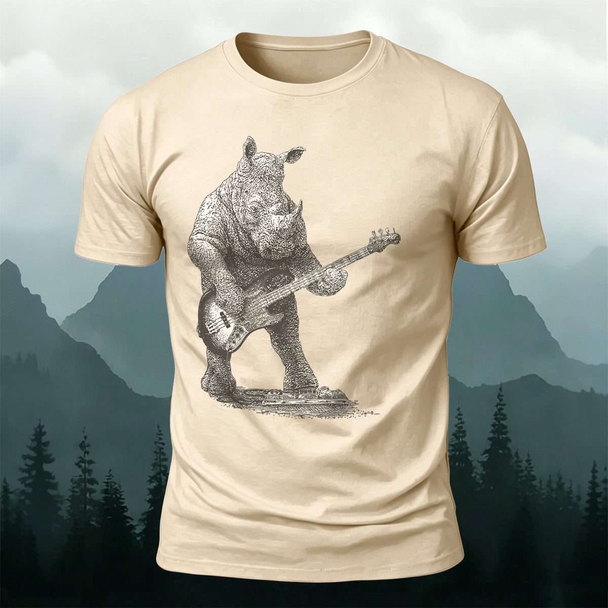 Funny Rock Music Rhino Casual Cotton T-Shirt