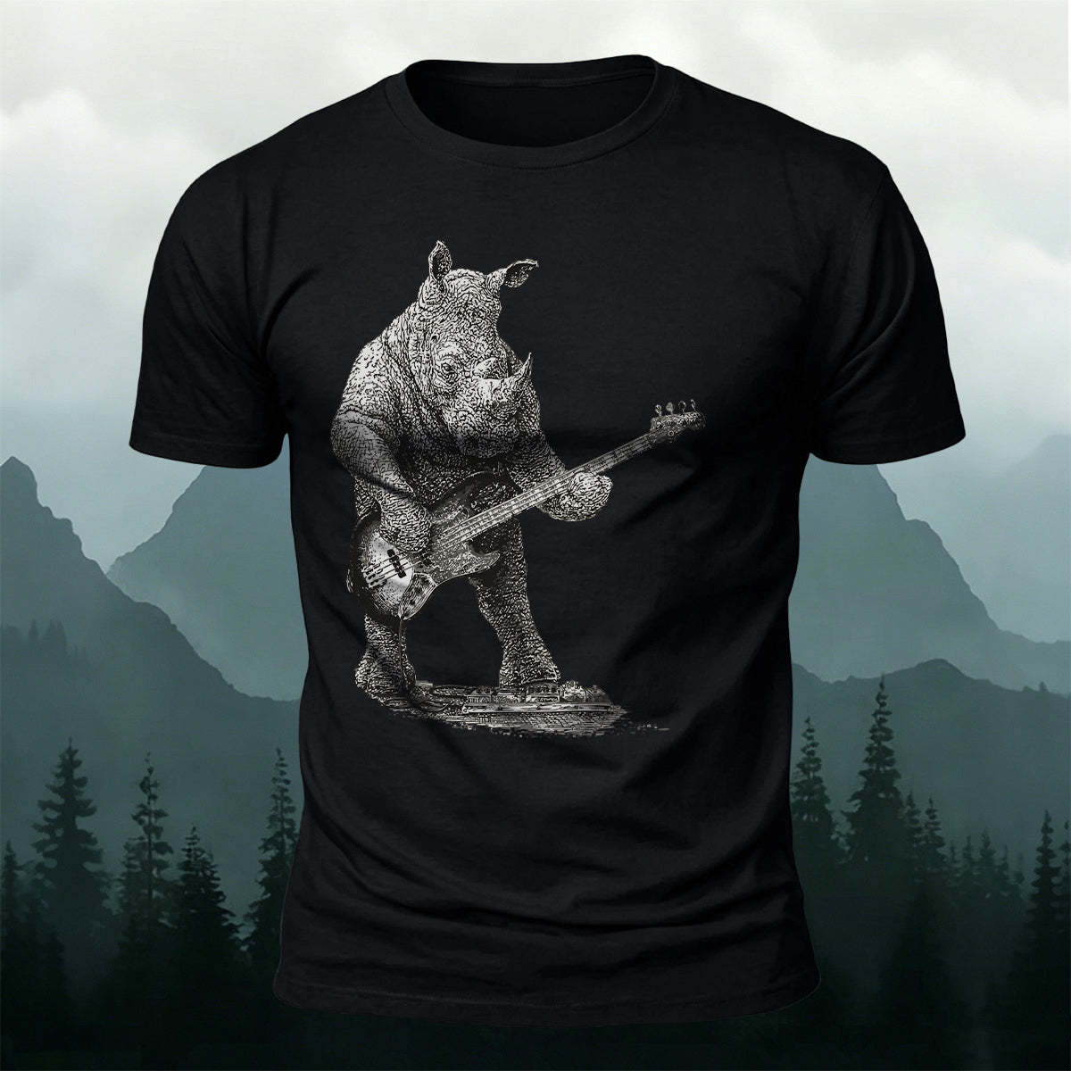 Funny Rock Music Rhino Casual Cotton T-Shirt