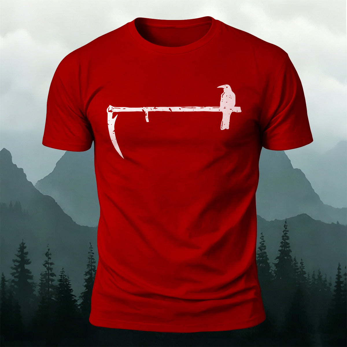 Minimal Gothic Crow Scythe Premium Cotton T-Shirt