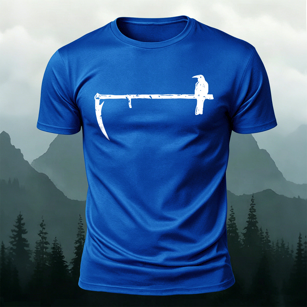 Minimal Gothic Crow Scythe Premium Cotton T-Shirt