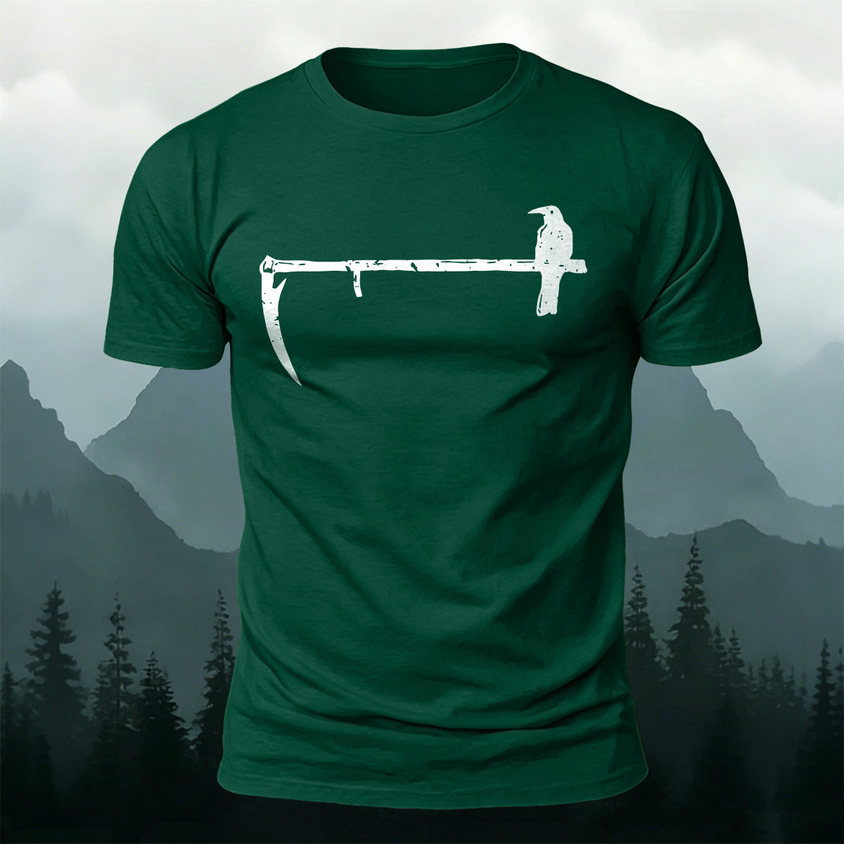 Minimal Gothic Crow Scythe Premium Cotton T-Shirt