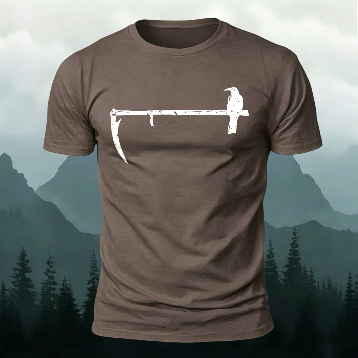 Minimal Gothic Crow Scythe Premium Cotton T-Shirt