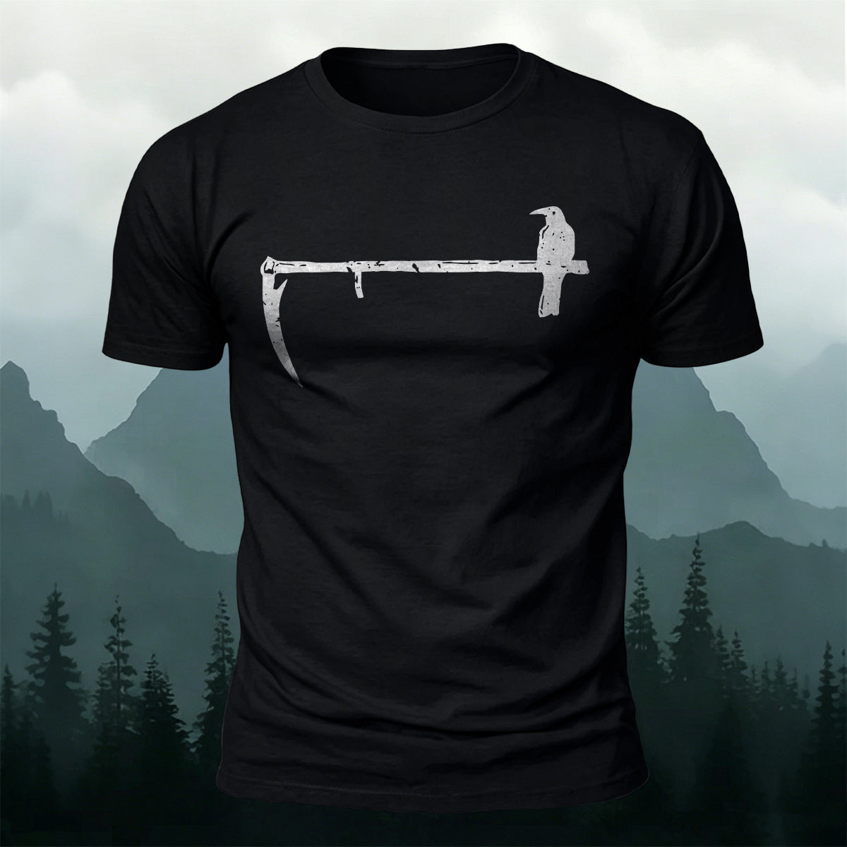 Minimal Gothic Crow Scythe Premium Cotton T-Shirt