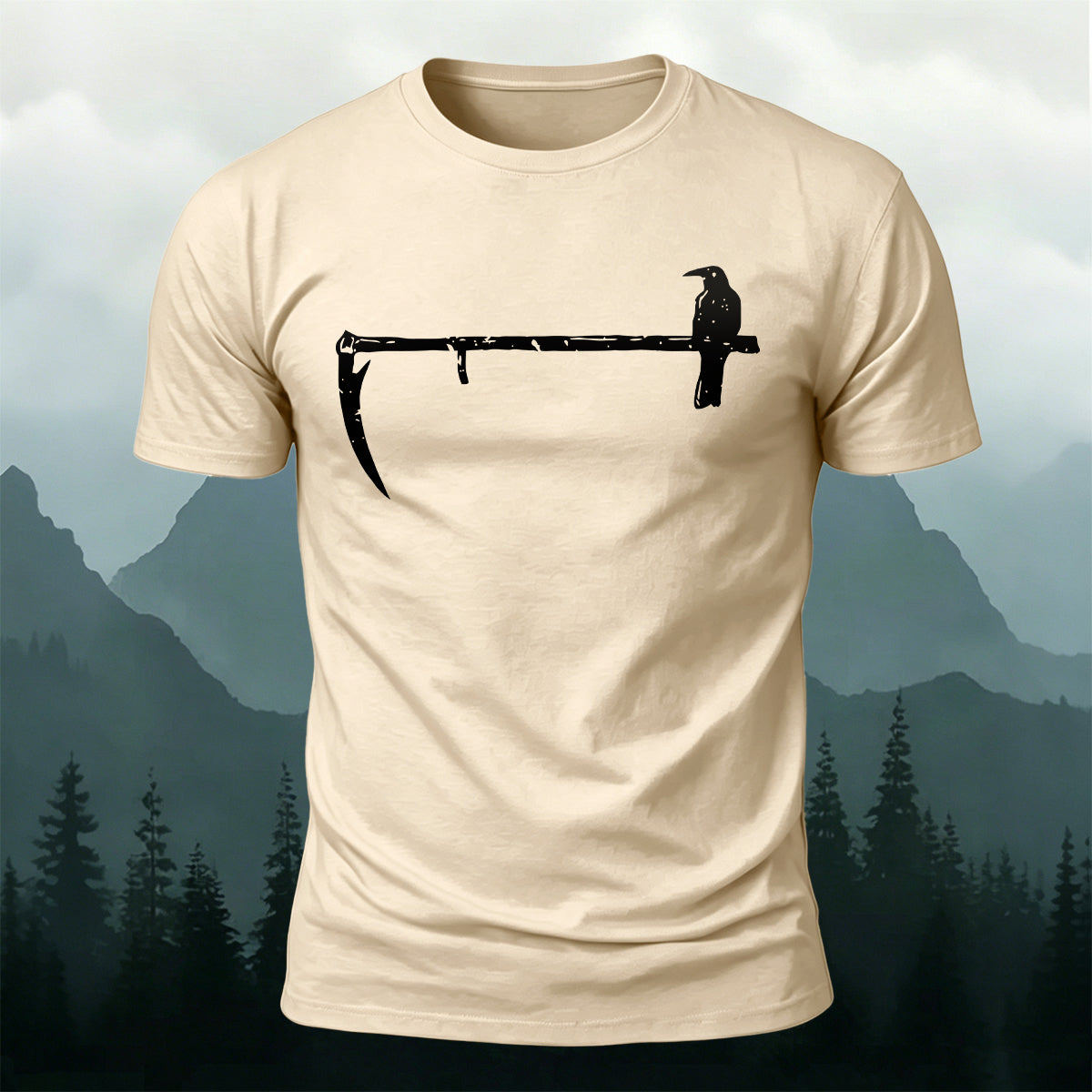 Minimal Gothic Crow Scythe Premium Cotton T-Shirt