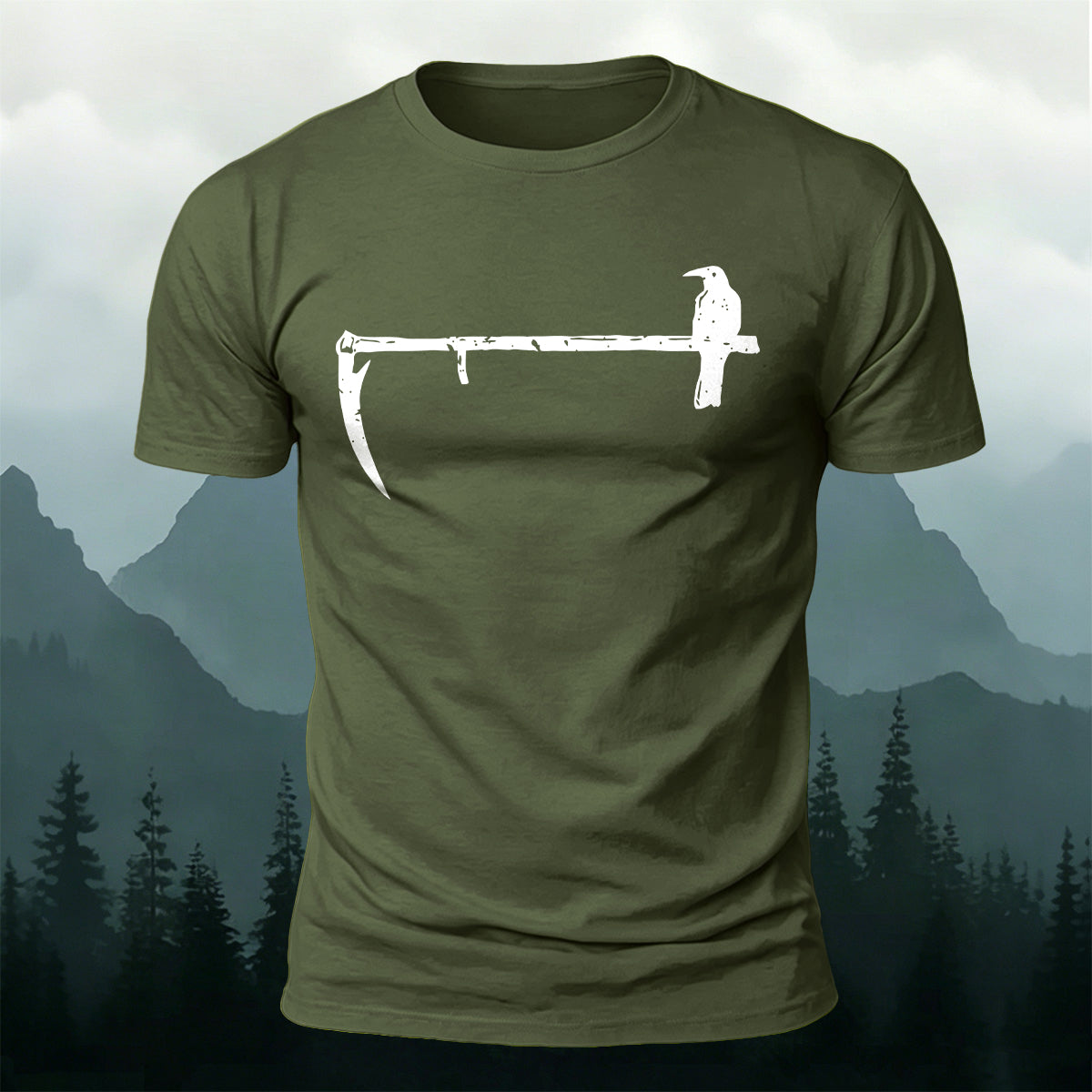 Minimal Gothic Crow Scythe Premium Cotton T-Shirt