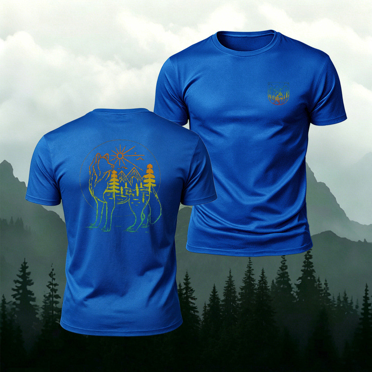 Gradient Art Mountain Wolf Premium Cotton T-Shirt