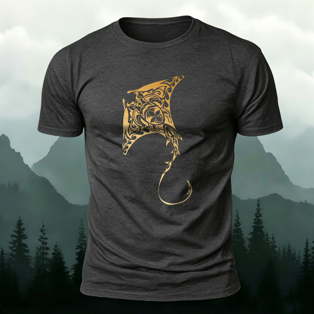 Tribal Art Stingray Marine Premium Cotton T-Shirt