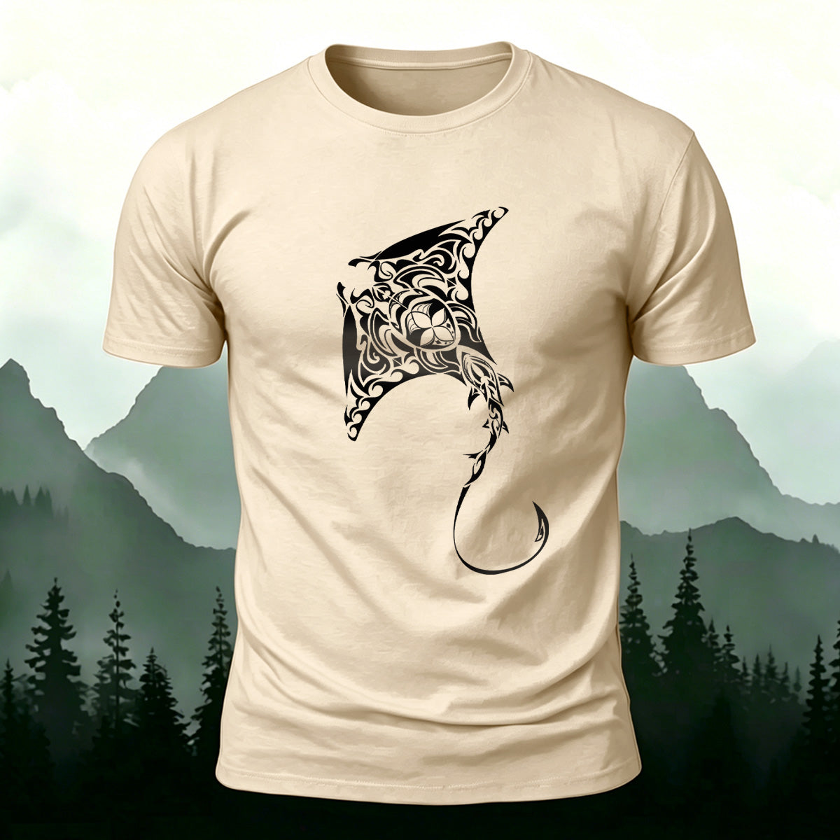 Tribal Art Stingray Marine Premium Cotton T-Shirt