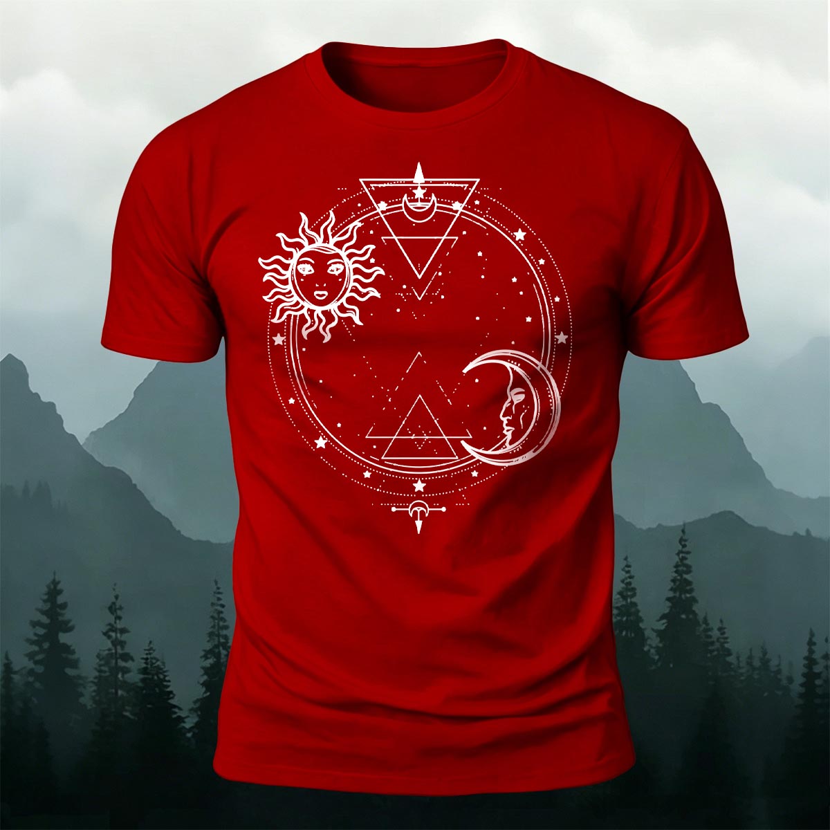 太陽と月の神聖幾何学 プレミアムコットンTシャツ