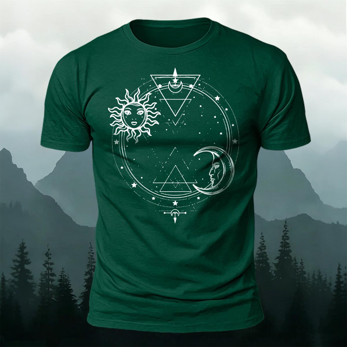 太陽と月の神聖幾何学 プレミアムコットンTシャツ