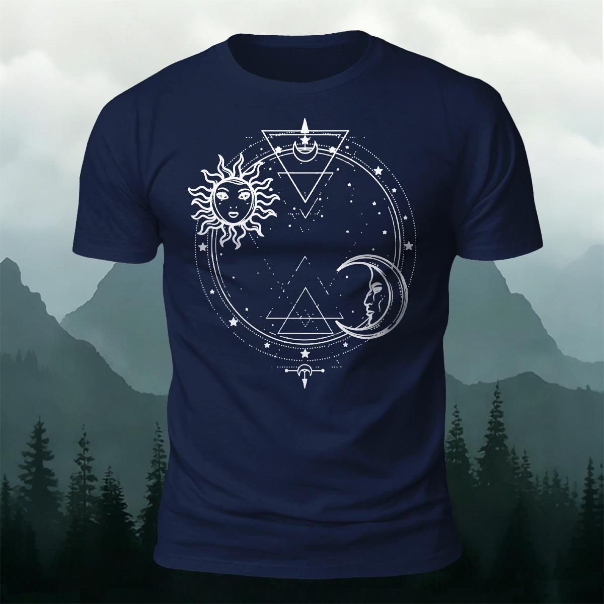 太陽と月の神聖幾何学 プレミアムコットンTシャツ