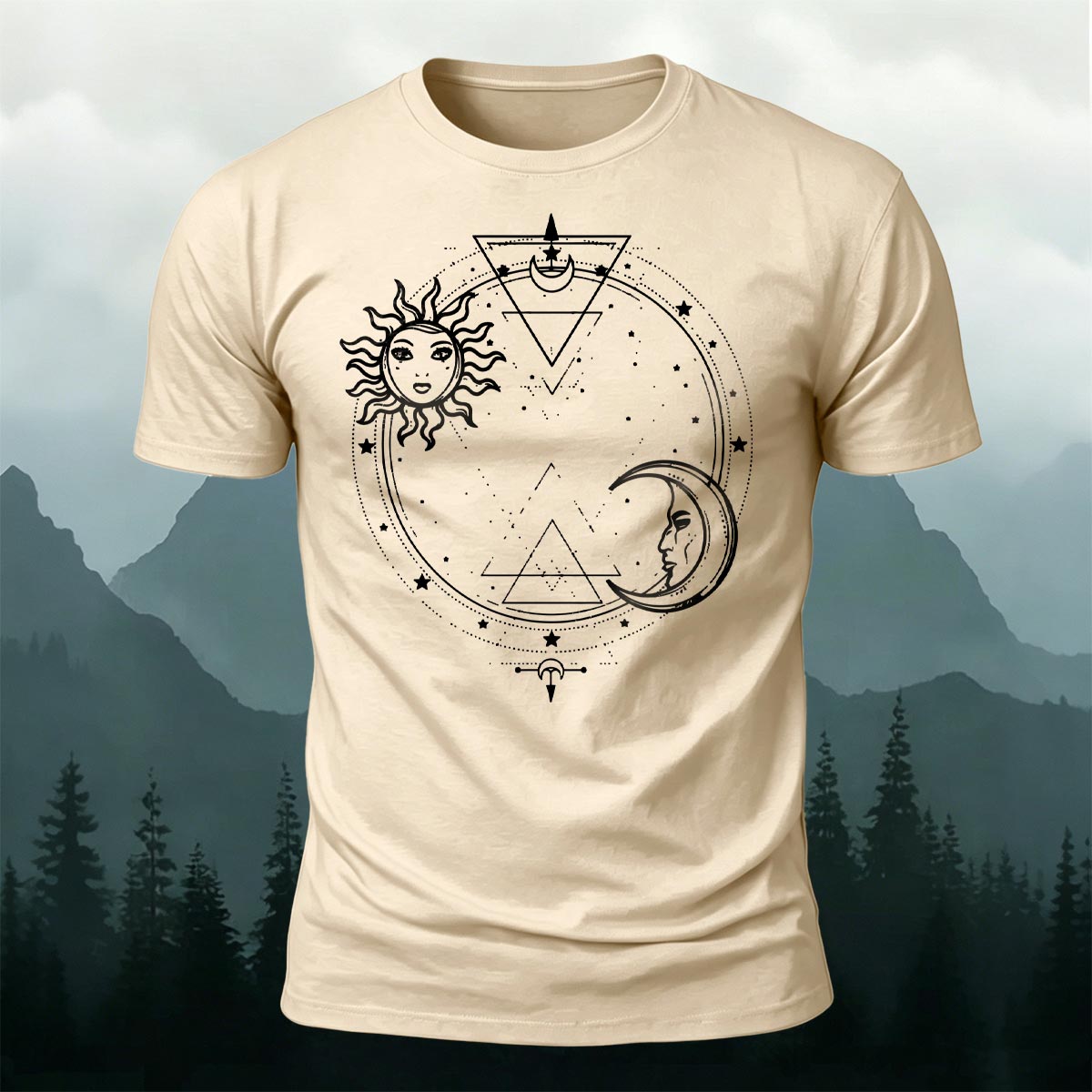 太陽と月の神聖幾何学 プレミアムコットンTシャツ