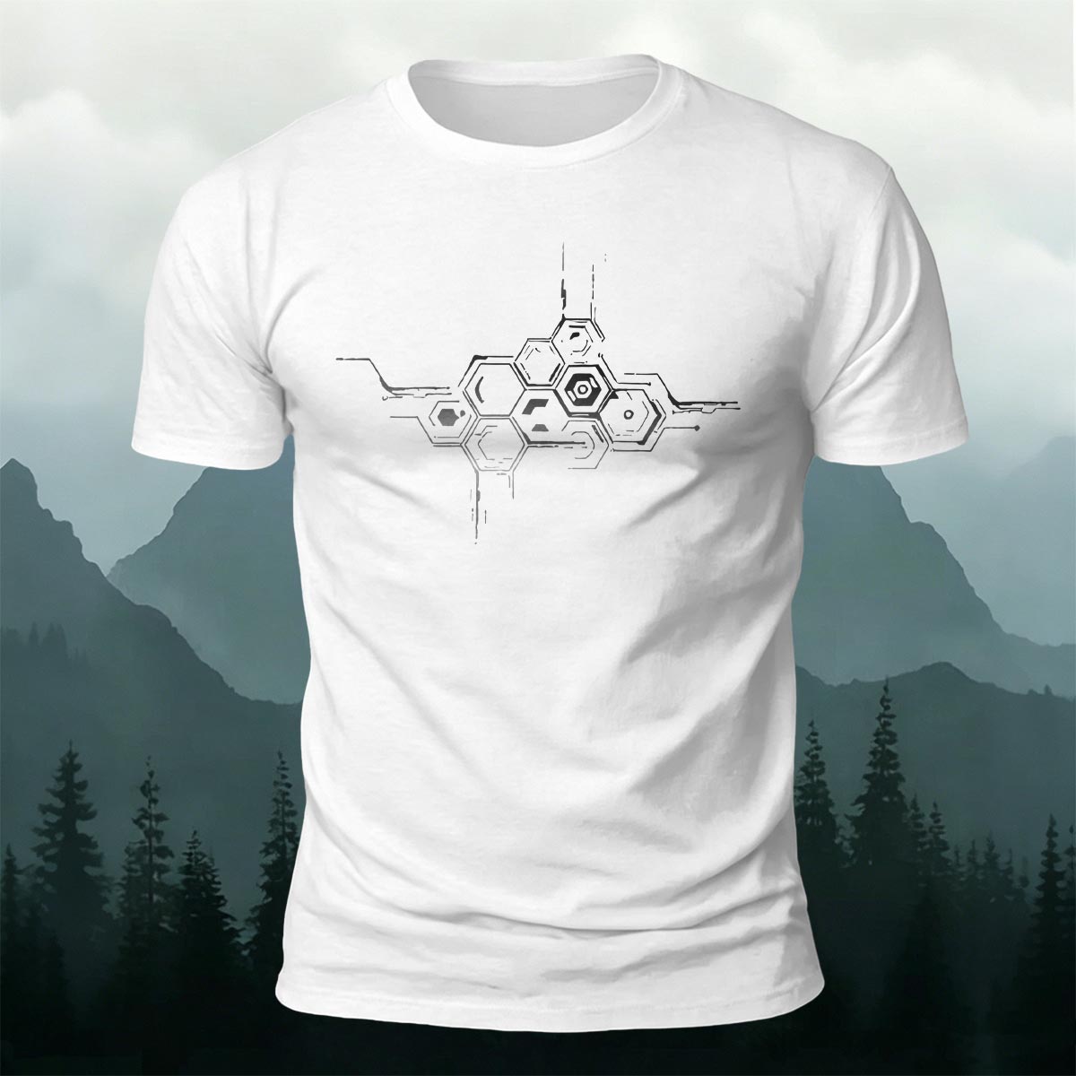 Mechanical Hexagon Minimal Premium Cotton Casual Tee