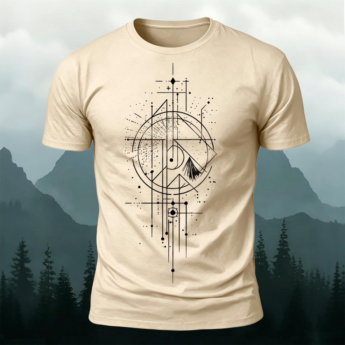Starfall Mountain Sacred Geometry Premium Cotton Tee