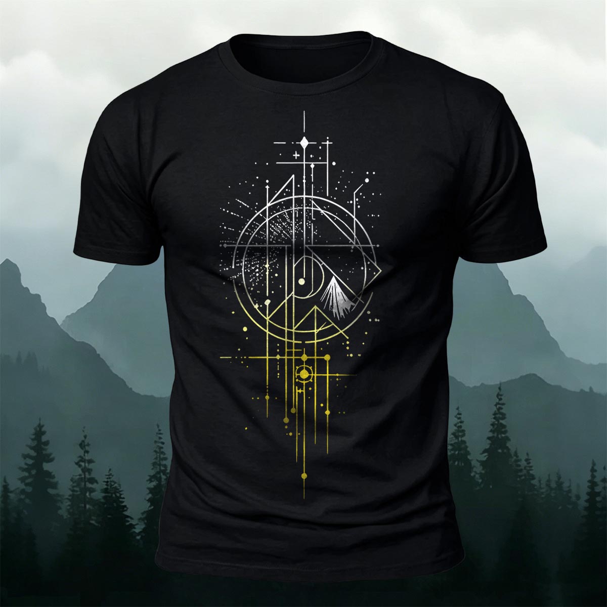 Starfall Mountain Sacred Geometry Premium Cotton Tee