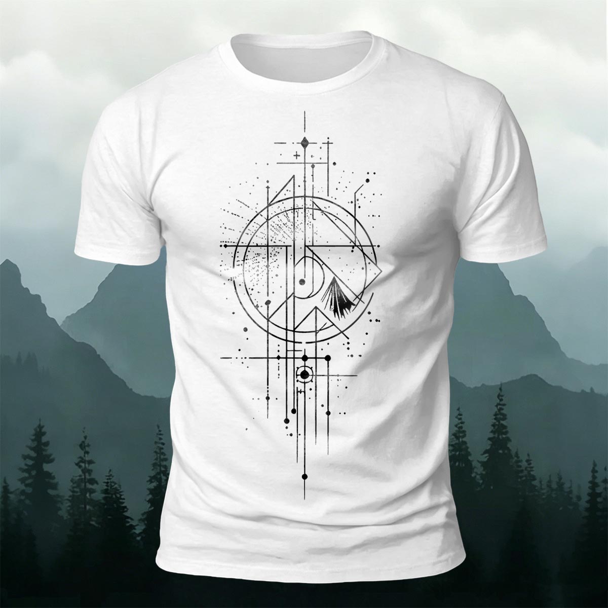 Starfall Mountain Sacred Geometry Premium Cotton Tee
