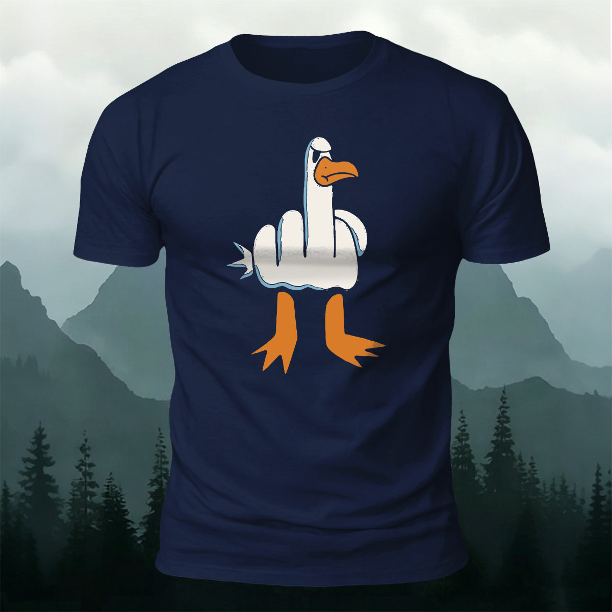面白い中指カモメ柄 カジュアルコットンTシャツ