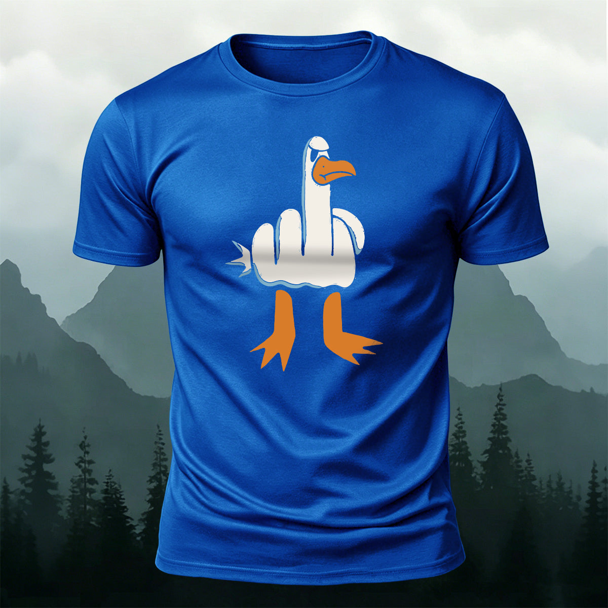 面白い中指カモメ柄 カジュアルコットンTシャツ
