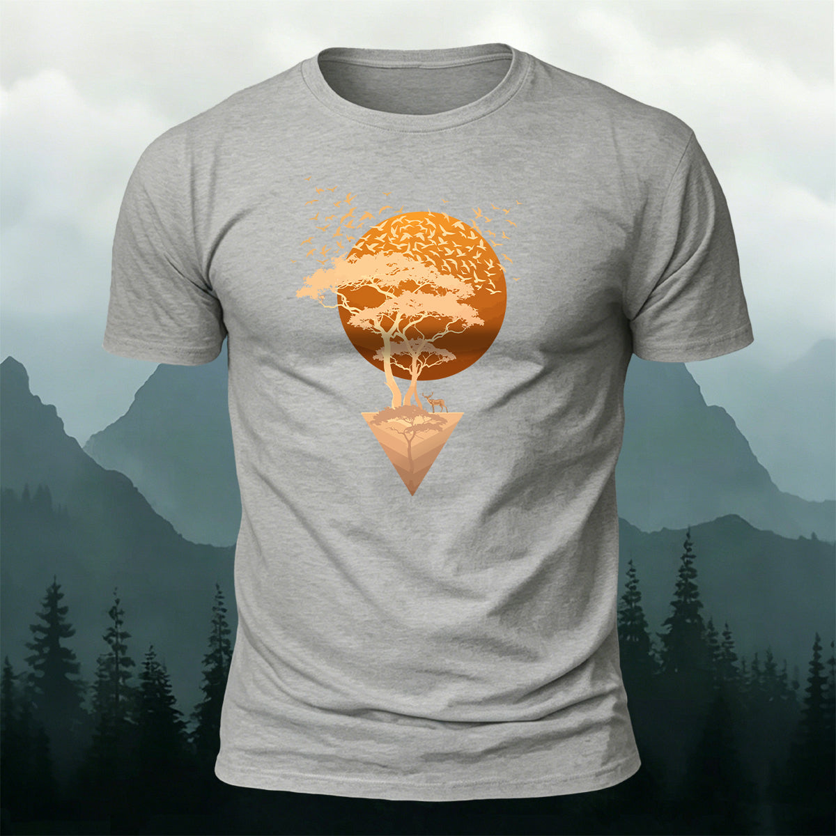 Floating Sunset Tree & Deer Healing Graphic T-Shirt