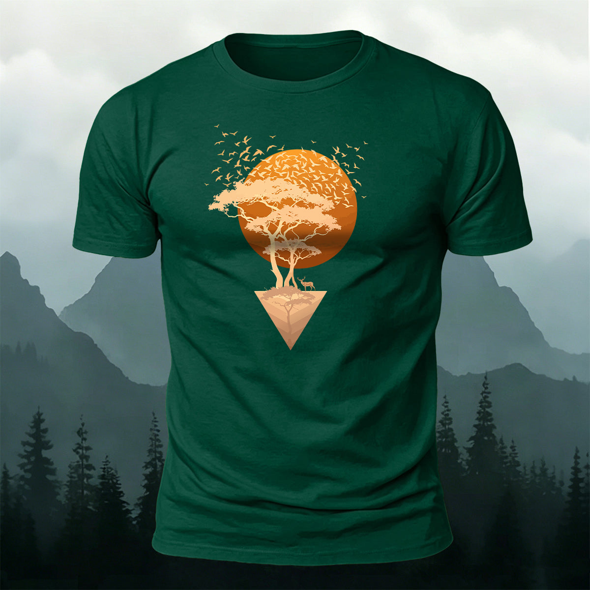 Floating Sunset Tree & Deer Healing Graphic T-Shirt