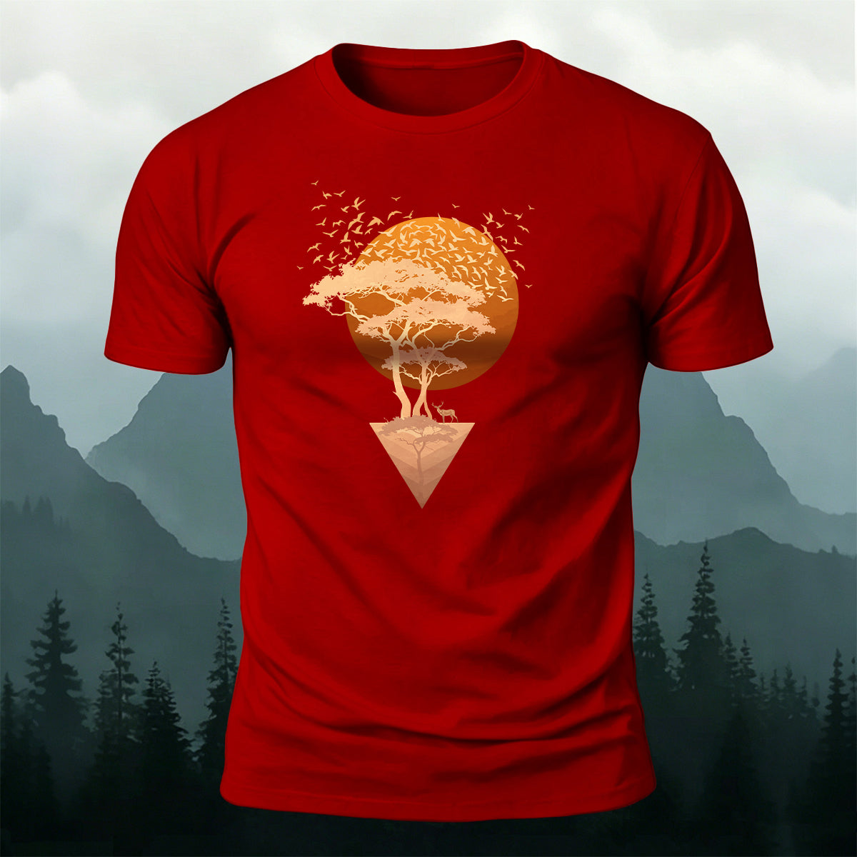 Floating Sunset Tree & Deer Healing Graphic T-Shirt