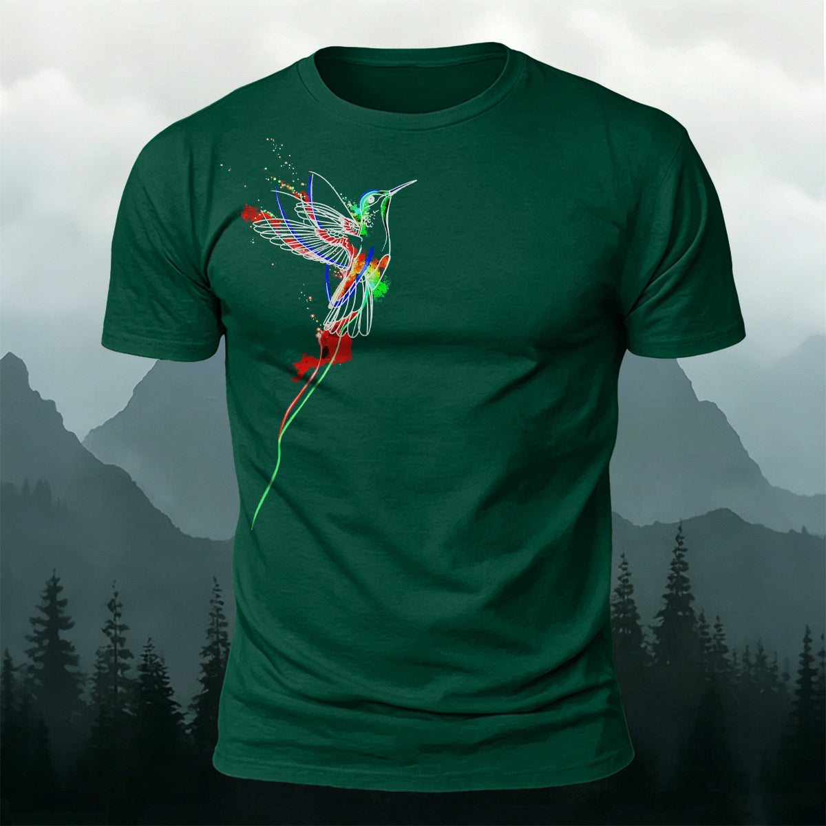 ネイチャー スプラッター カラー ハミングバード 肌に優しいTシャツ