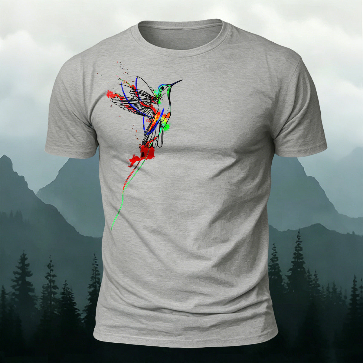 ネイチャー スプラッター カラー ハミングバード 肌に優しいTシャツ