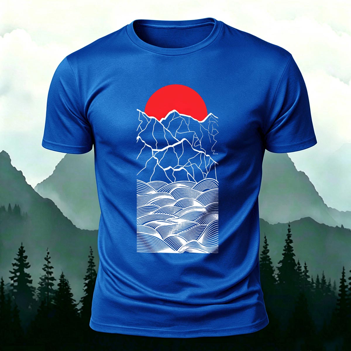 Line Art Sunrise Ocean Graphic Premium Cotton Tee