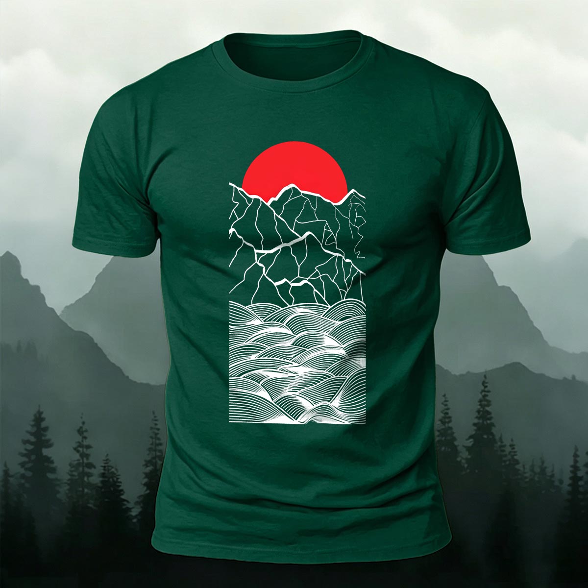 Line Art Sunrise Ocean Graphic Premium Cotton Tee
