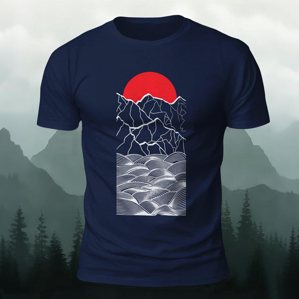 Line Art Sunrise Ocean Graphic Premium Cotton Tee