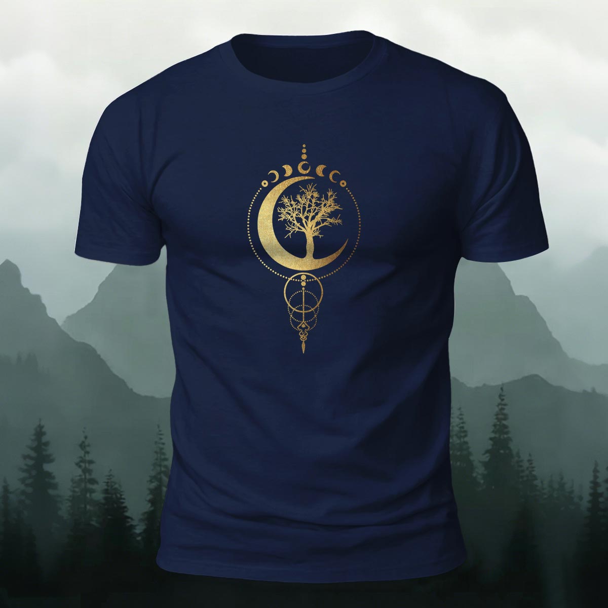 ムーンフェーズ 生命の樹 アウトドア プレミアムコットンTシャツ