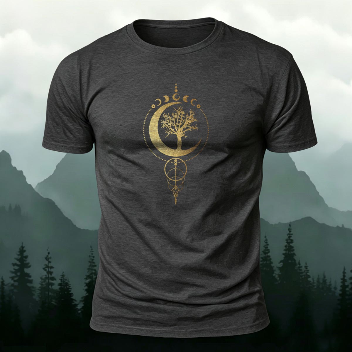 ムーンフェーズ 生命の樹 アウトドア プレミアムコットンTシャツ