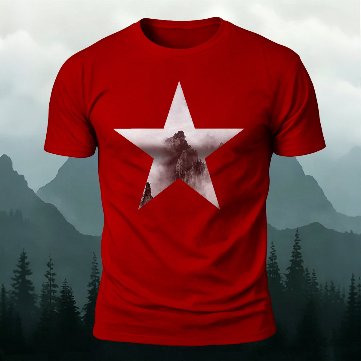 Minimalist Star Mountain Nature Premium Cotton T-Shirt