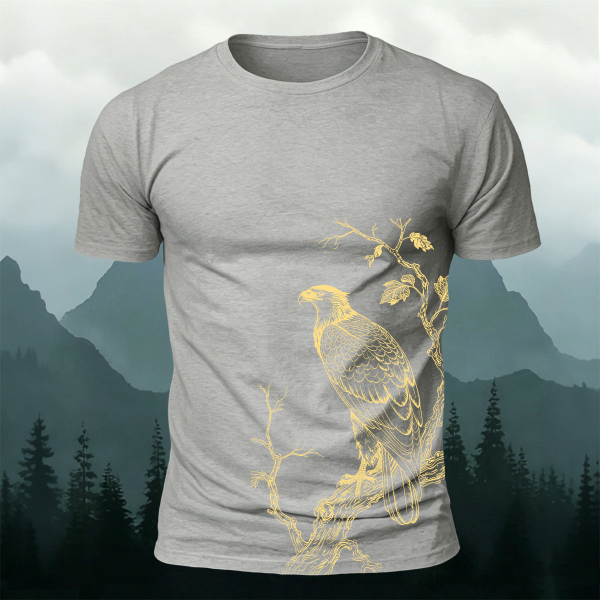 Eagle On Branch Outdoor Premium Cotton Casual Tee