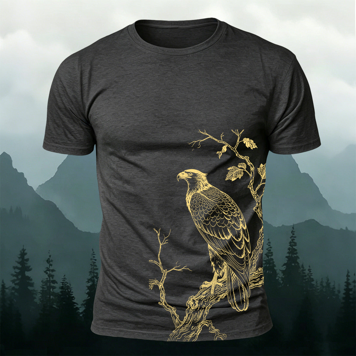 Eagle On Branch Outdoor Premium Cotton Casual Tee