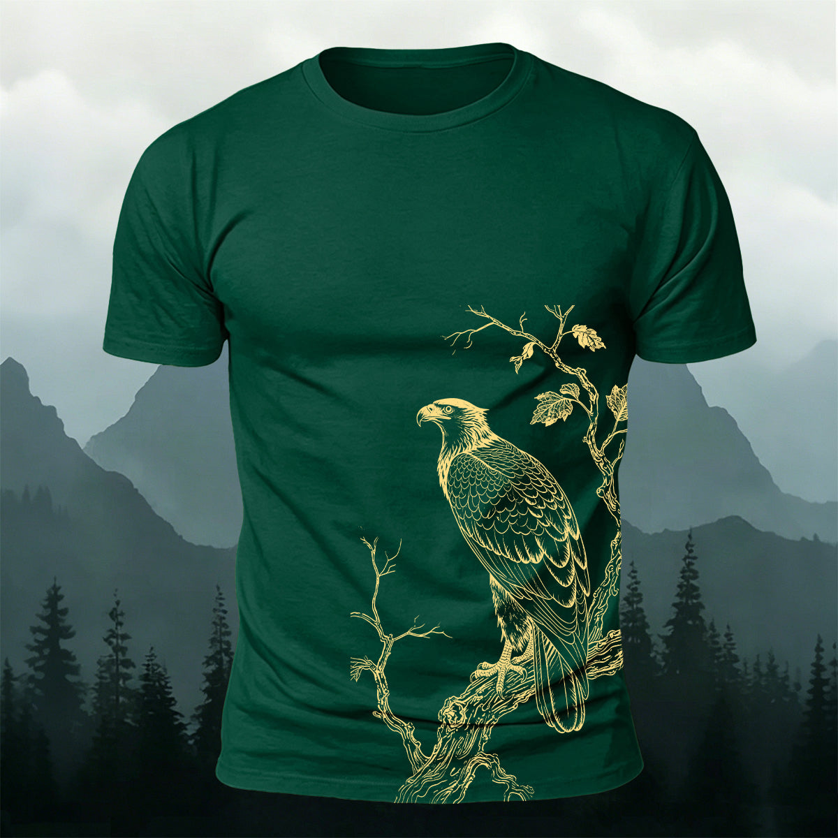 Eagle On Branch Outdoor Premium Cotton Casual Tee