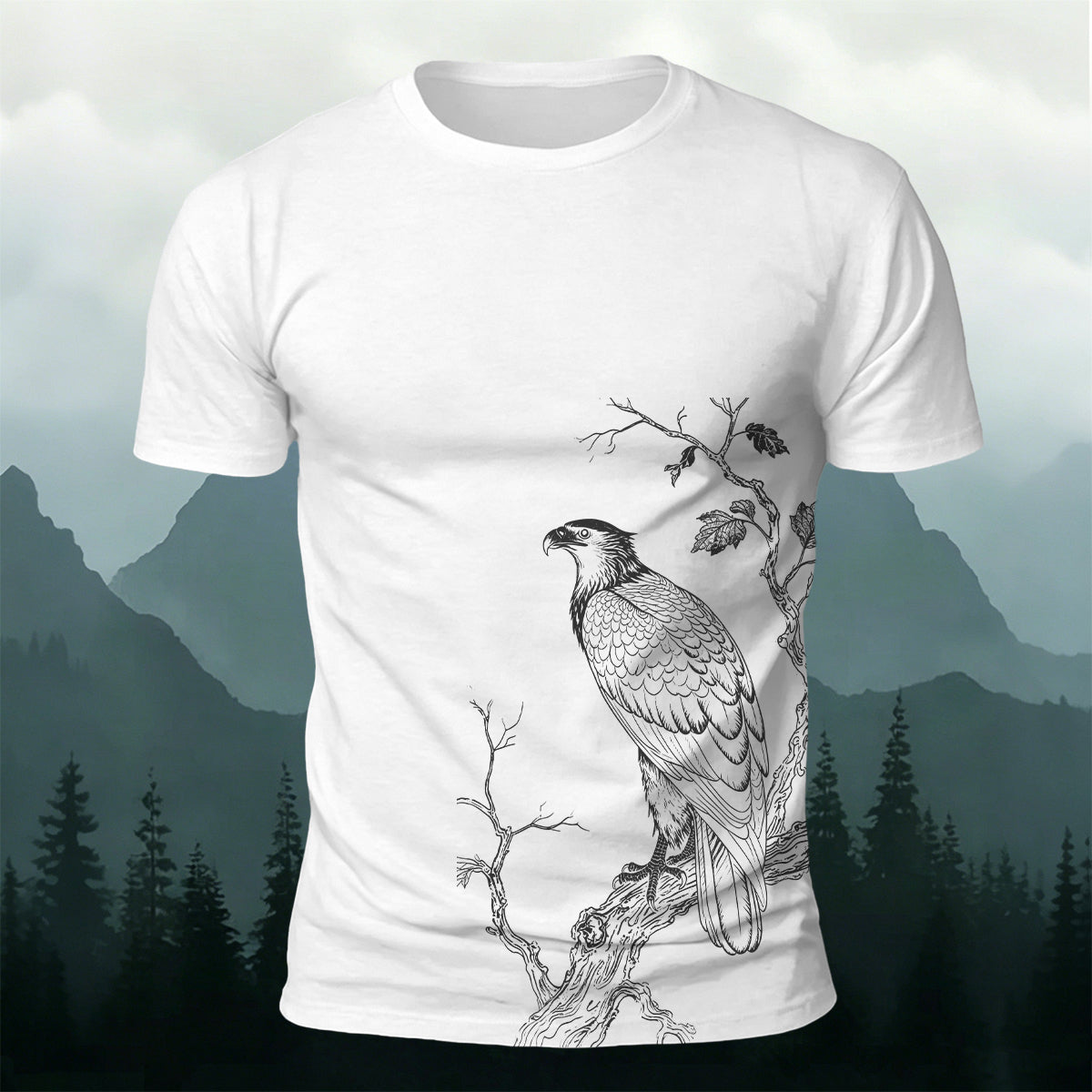 Eagle On Branch Outdoor Premium Cotton Casual Tee