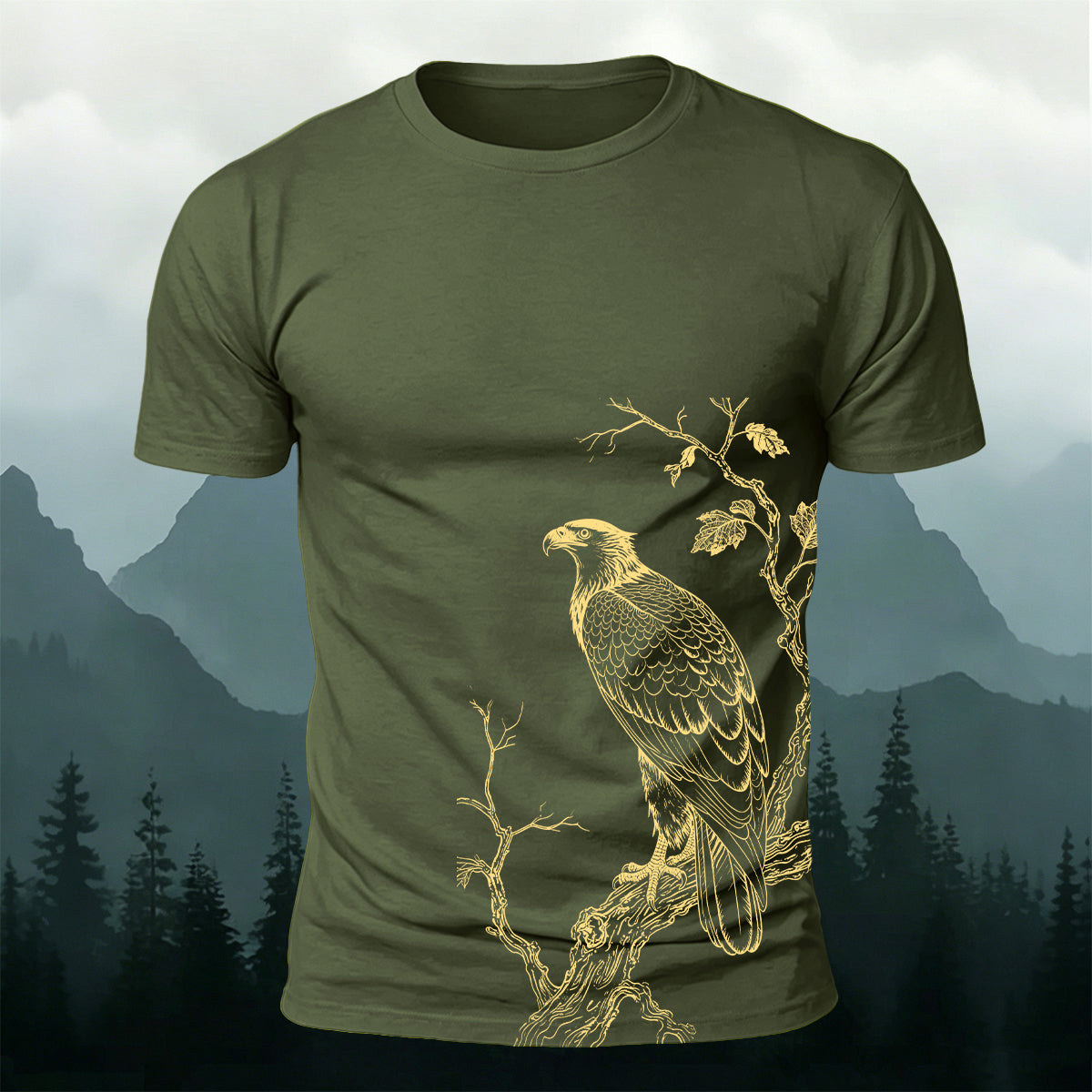 Eagle On Branch Outdoor Premium Cotton Casual Tee