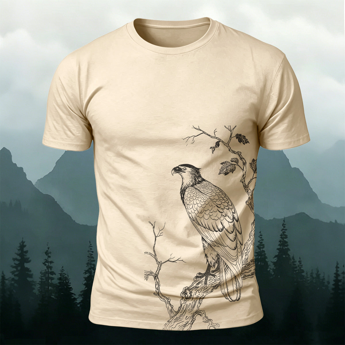 Eagle On Branch Outdoor Premium Cotton Casual Tee