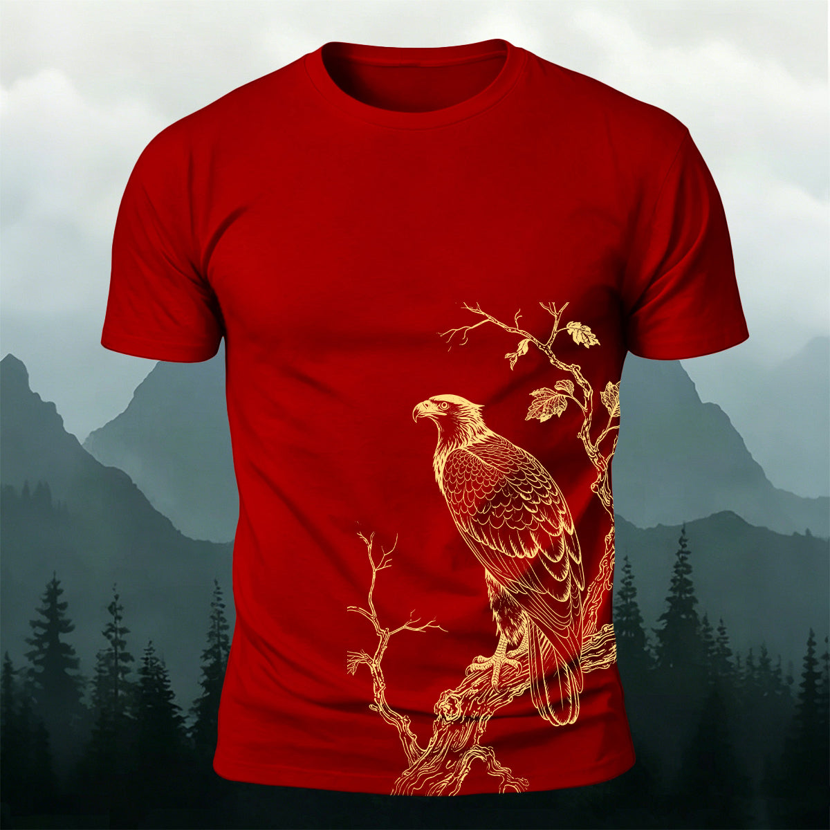 Eagle On Branch Outdoor Premium Cotton Casual Tee