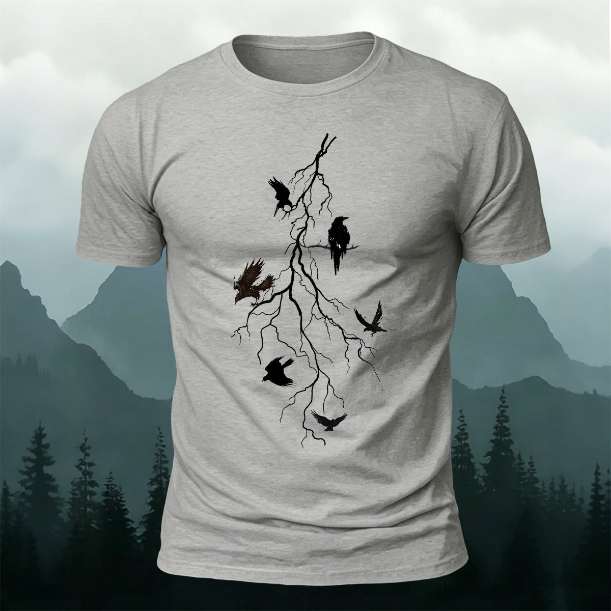 Black Ravens Twig Art Nature Skin-Friendly T-Shirt