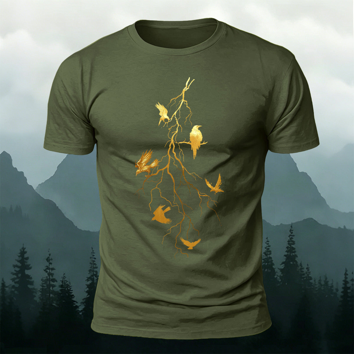 Black Ravens Twig Art Nature Skin-Friendly T-Shirt