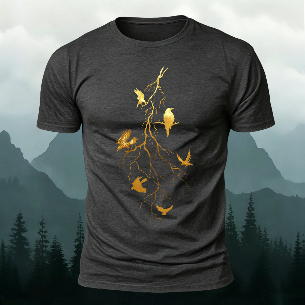 Black Ravens Twig Art Nature Skin-Friendly T-Shirt