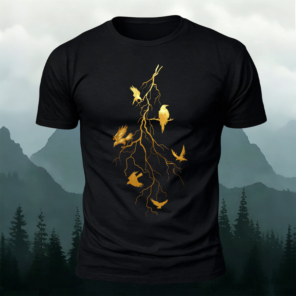 Black Ravens Twig Art Nature Skin-Friendly T-Shirt