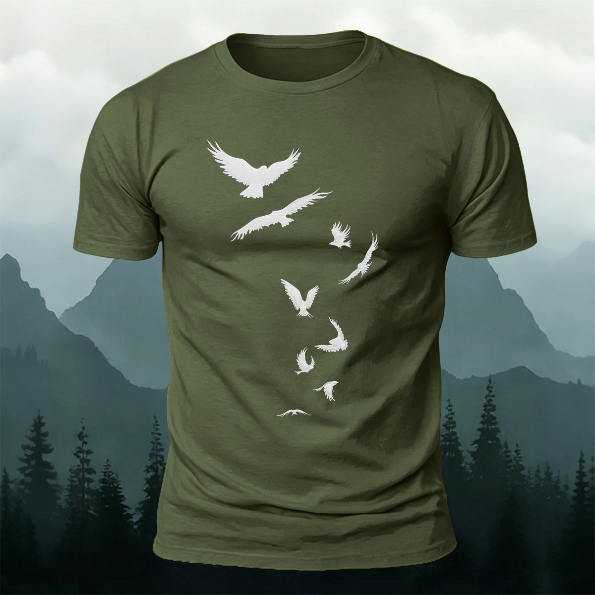 Flying Raven Silhouettes Outdoor Premium Cotton T-Shirt
