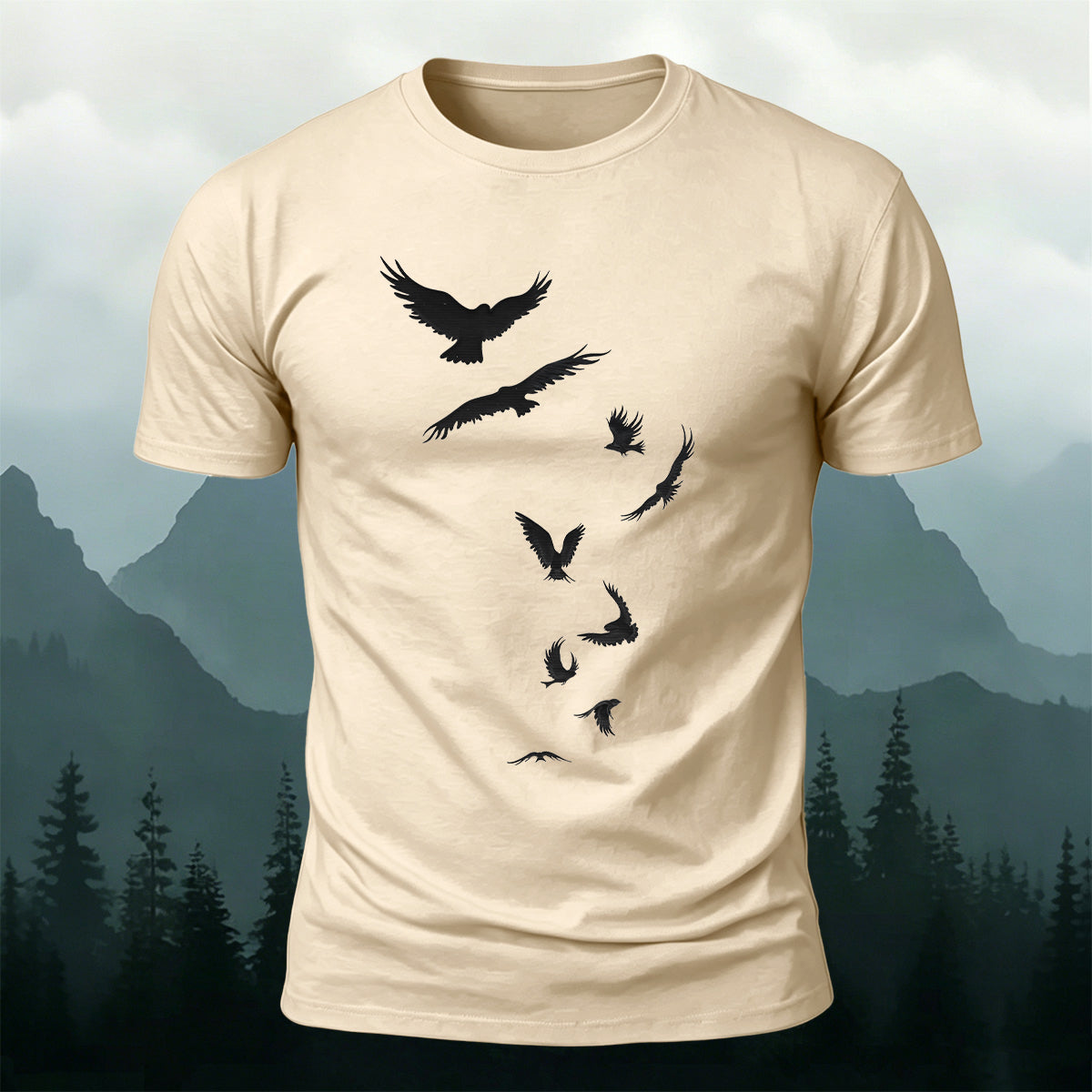 Flying Raven Silhouettes Outdoor Premium Cotton T-Shirt