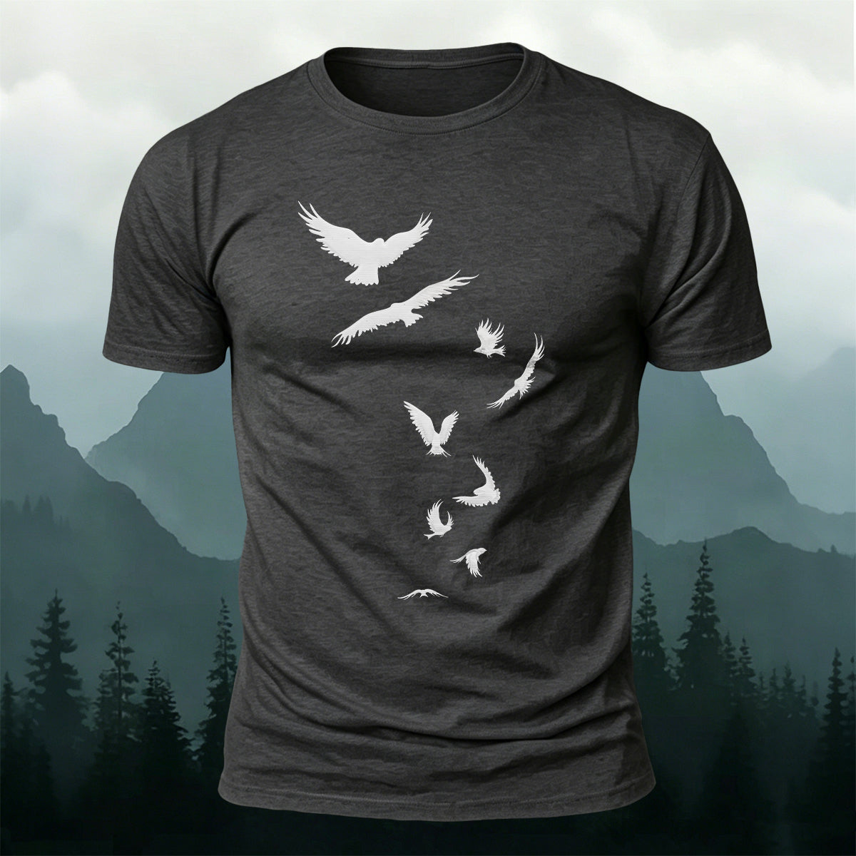 Flying Raven Silhouettes Outdoor Premium Cotton T-Shirt