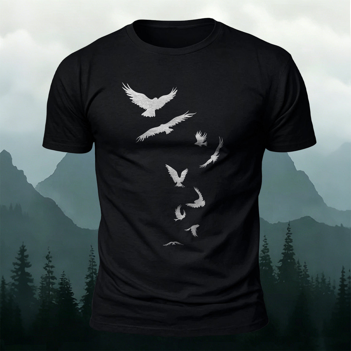Flying Raven Silhouettes Outdoor Premium Cotton T-Shirt
